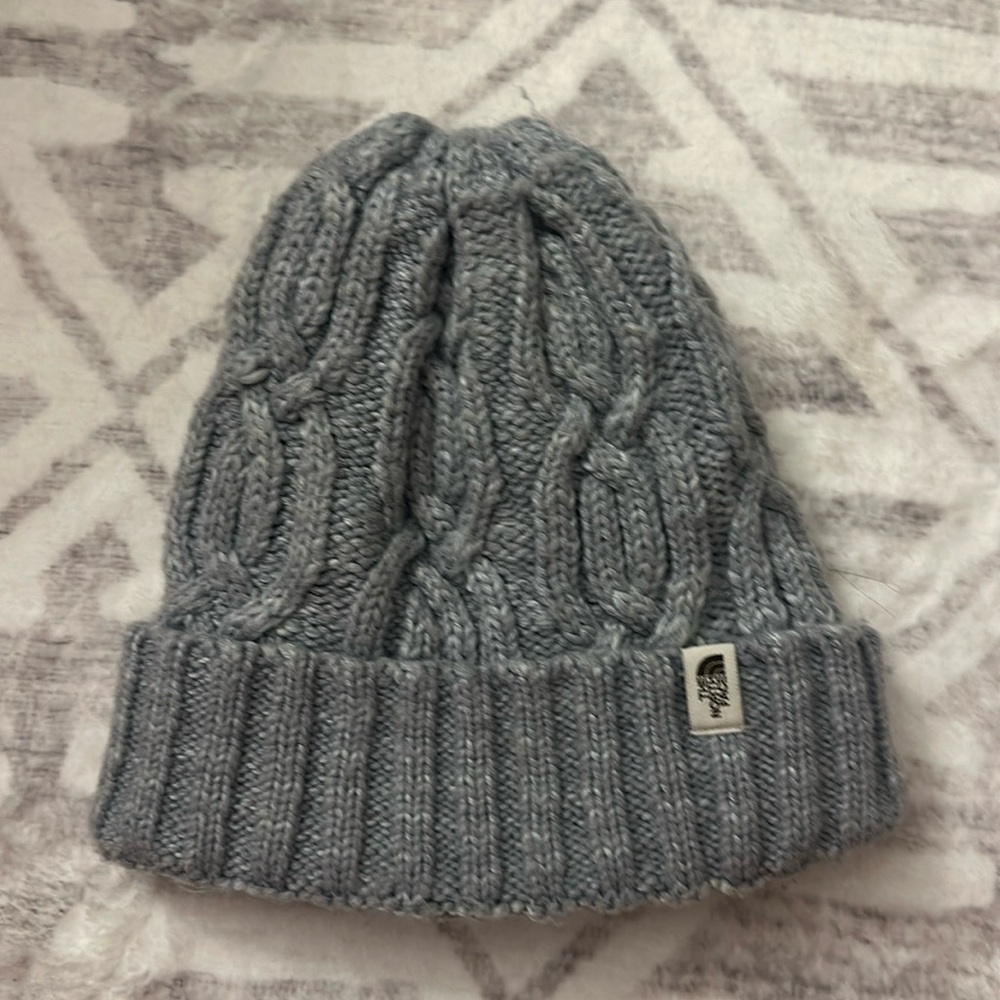 The North Face Women's Cable Knit Beanie in icy greyish blue